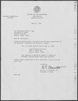 Appointment letter from William P. Clements Jr. to David Dean, March 5, 1982