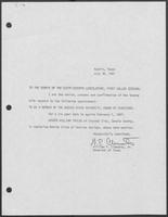 Appointment Letter from William P. Clements to 67th Senate, July 30, 1981