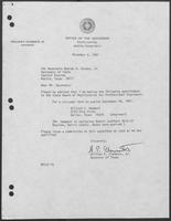 Appointment Letter from William P. Clements to George W. Strake, Jr., November 2, 1981