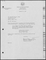 Appointment Letter from William P. Clements to David Dean, January 21, 1982
