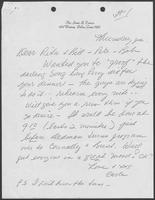 Letter from Carla Francis to William P. Clements Jr. and Rita Crocker-Clements, regarding "Gonna Go to Austin!" Song Lyrics, undated