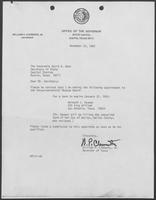 Appointment letter from Governor William P. Clements to Secretary of State, David A. Dean, December 23, 1982