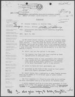 Memo from Milton Holloway to William P. Clements Jr. regarding conversation with Hobby McCall concerning state water financing, April 16, 1982