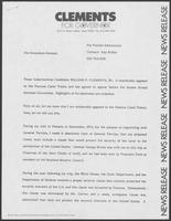 News Release from Clements for Governor regarding Panama Canal treaty, undated