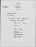 Appointment letter from William P. Clements to Secretary of State, David Dean, June 10, 1982