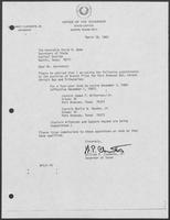 Appointment letter from Governor William P. Clements, Jr. to Secretary of State David A. Dean, March 18, 1982
