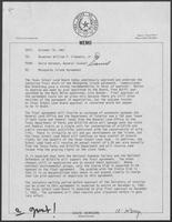Memo from David Herndon to William P. Clements, Jr. regarding Matagorda Island Agreement, October 19, 1982