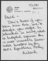 Memo from Richard W. Hancock to David Dean, September 3, 1980