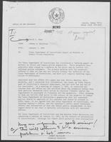 Memo from Johnny McCollum to David A. Dean regarding Texas Department of Corrections Report on Methods to Reduce Prison Population, January 7, 1981