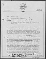 Memo from David Herndon to William P. Clements regarding Complaint Filed With the Texas Department of Health Pertaining to Importation into Texas of Out-of-State Low Level Radioactive Nuclear Waste, August 23, 1982