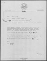 Memo from David Herndon to William P. Clements regarding U.S. Senator Paula Hawkins (Florida) Interest in Texas' Triplicate Prescription Bill, April 15, 1982