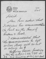 Memo from William Whatley to David Dean, November 28, 1981