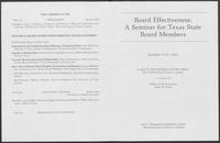 Report regarding Information on "Board Effectiveness: A Seminar for Texas State Board Members" February 18, 1982-September 9, 1982