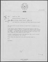 Memo from David Herndon to William P. Clements regarding Deposition in the House and Senate Redistricting Lawsuit, January 14, 1982