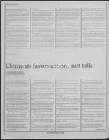 Newspaper clipping headlined "Clements favors action, not talk," April 29, 1980