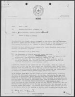 Memo from David Herndon to Bill Clements, July 2, 1982