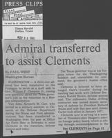 Newspaper clipping headlined "Admiral transferred to assist Clements," November 25, 1980