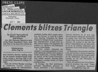Newspaper clipping headlined, "Clements blitzes Triangle," October 7, 1980