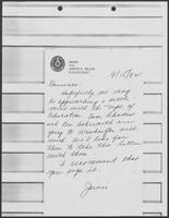 Memo from Jarvis E. Miller to William P. Clements, September 15, 1982