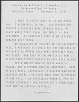 Address by William P. Clements, Jr., Governor-Elect, outlining administrative goals, Midland, Texas, December 6, 1978