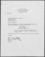 Appointment letter from William P. Clements to Secretary of State, George Bayoud, September 26, 1989