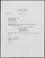 Appointment letter from William P. Clements to Secretary of State, Jack Rains, December 18, 1987