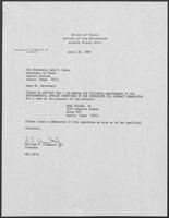 Appointment letter from William P. Clements, Jr., to Secretary of State Jack Rains, April 26, 1989