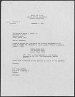 Appointment letter from Governor William P. Clements, Jr., to Secretary of State George Bayoud, December 21, 1989