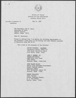Appointment letter from William P. Clements, Jr., to Secretary of State Jack Rains, May 14, 1987