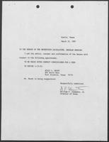 Appointment letter from William P. Clements to the Senate of the 70th Legislature, March 10, 1987