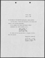 Appointment letter from William P. Clements to Senate of the 70th Legislature, April 7, 1987