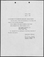 Appointment letter from William P. Clements to the Senate of the 70th Legislature, April 7, 1987