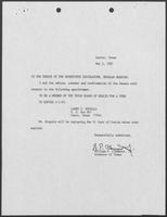 Appointment letter from William P. Clements to Senate of the 70th Legislature, May 1, 1987