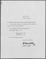 Appointment letter from Governor William P. Clements, Jr., to the Texas Senate, February 20, 1989