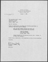 Appointment letter from Governor William P. Clements, Jr., to Secretary of State Jack Rains, January 7, 1988