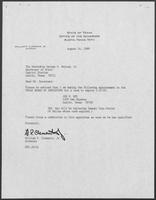 Appointment letter from Governor William P. Clements, Jr., to Secretary of State George Bayoud, August 24, 1989