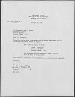 Appointment letter from Governor William P. Clements, Jr., to Secretary of State Jack Rains, October 27, 1987