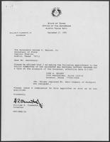 Appointment letter from Governor William P. Clements, Jr., to Secretary of State George Bayoud, September 27, 1990
