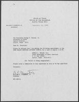 Appointment letter from Governor William P. Clements, Jr., to Secretary of State George Bayoud, February 13, 1990