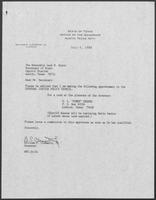 Appointment letter from William P. Clements, Jr., to Secretary of State Jack Rains, July 5, 1988