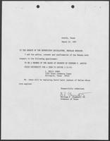 Appointment letter from Governor William P. Clements, Jr., to the Texas Senate, March 10, 1987