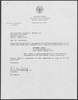 Appointment letter from Governor William P. Clements, Jr., to Secretary of State George Bayoud, February 8, 1990