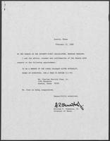 Appointment letter from William P. Clements to the Senate of the 71st Legislature, February 13, 1989