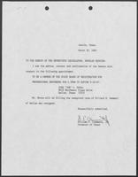 Appointment letter from Governor William P. Clements, Jr., to the Texas Senate, March 30, 1987