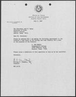 Appointment letter from Governor William P. Clements, Jr., to Secretary of State Jack Rains, July 2, 1987