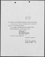 Appointment letter from William P. Clements to the Senate of the 70th Legislature, July 6, 1987