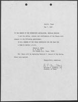 Appointment letter from William P. Clements to the Senate of the 70th Legislature, May 7, 1987