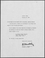 Appointment letter from William P. Clements to the Senate of the 71st Legislature, February 20, 1989