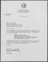Letter from William P. Clements to D. Craig Bell regarding a list of recommended appointments to the Western States Water Council, and Fred Pfiffer's application for appointment, July 20, 1987