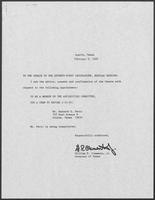 Appointment letter from William P. Clements, Jr., to the Texas Senate, February 9, 1989